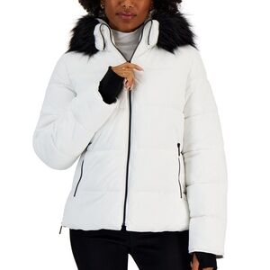 Maralyn & Me Juniors' Faux-Fur-Trim Hooded Puffer Coat - Winter White size L